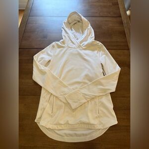 Athleta Cream Pullover Hoodie Sweatshirt Thumbholes Side Zip Pockets
